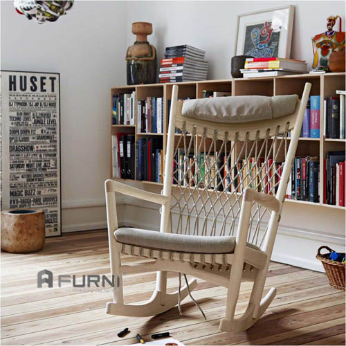 Ghế gỗ bập bênh nệm vải cao cấp Rocking Chair cho thời gian nghỉ ngơi tuyệt vời