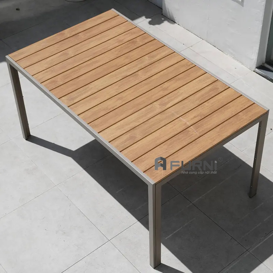 ​Bàn nhà hàng ngoài trời khung nhôm mặt gỗ nhựa polywood nhập khẩu cao cấp  TE2031-150A