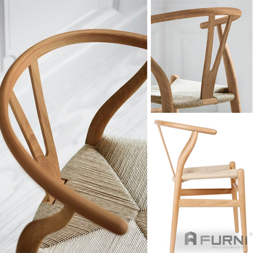 Ghế Wishbone làm từ gỗ oak tự nhiên cùng nệm mây đan tinh tế, bền đẹp