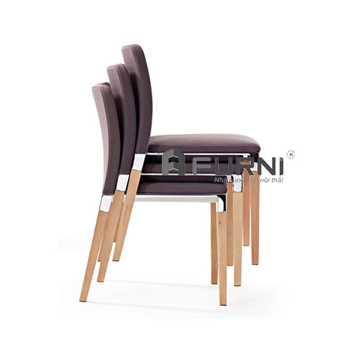 Ghế phòng ăn bọc vải chân gỗ xếp chồng cao cấp