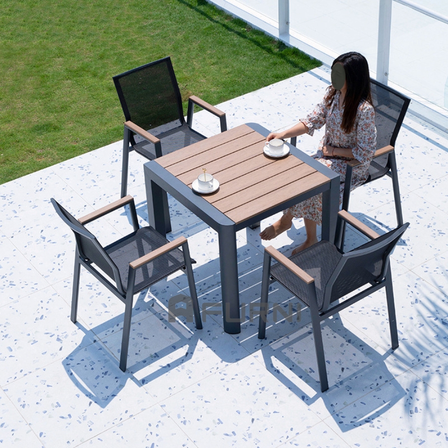 Bộ bàn cafe tiếp khách mặt vuông 4 ghế ngồi dành cho không gian ngoài trời TE2030-80A / CC2027A