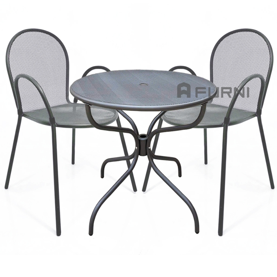 Bộ bàn ghế cafe sắt outdoor 2 ghế xếp chồng nhỏ gọn TE2027-65T / CC2026-T