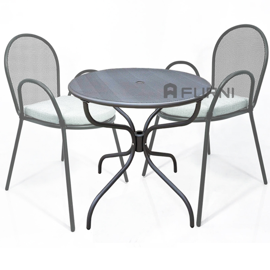 Bộ bàn ghế cafe sắt outdoor 2 ghế xếp chồng nhỏ gọn TE2027-65T / CC2026-T