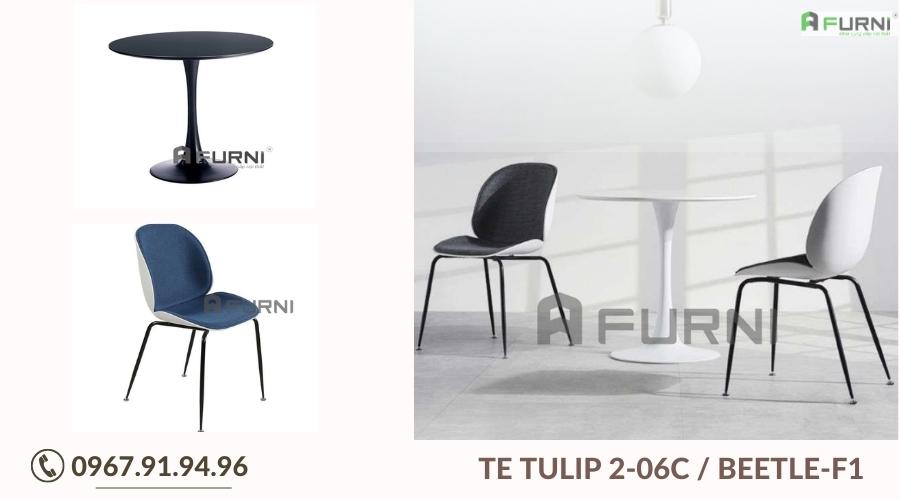Bộ bàn tiếp khách showroom 2 ghế nệm vải hiện đại TE TULIP 2-06C / BEETLE-F1