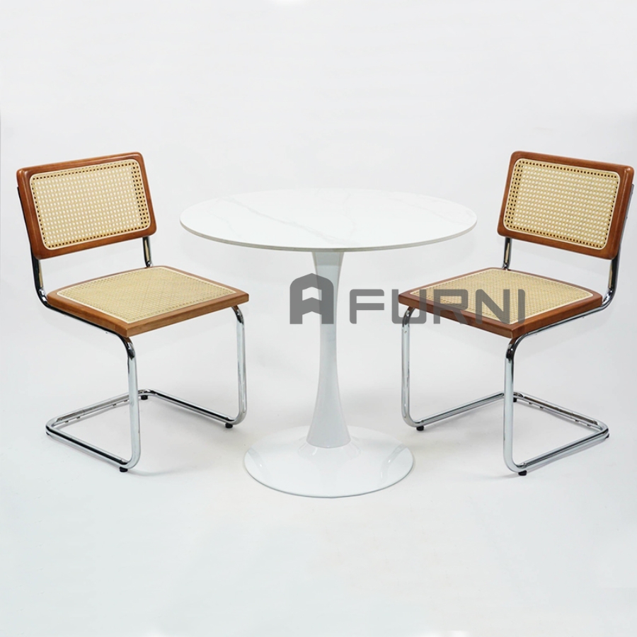 Bộ bàn ghế café-tiếp khách và bộ bàn ghế ăn phối với ghế chân quỳ đan mây CC1560-W