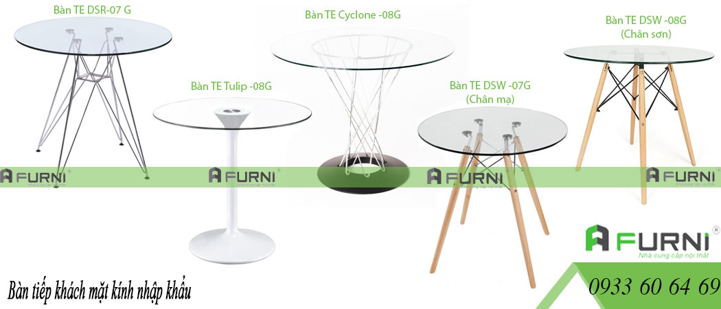 Bàn tư vấn tiếp khách kính cường lực tròn hiện đại nhập khẩu HCM