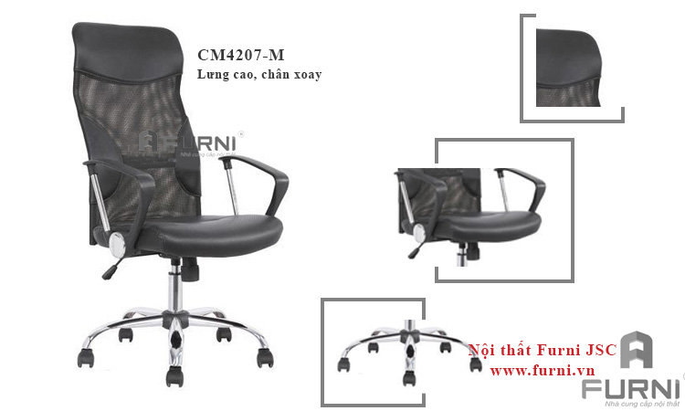 Ghế lưới hiện đại chân xoay lưng cao cho nhân viên văn phòng CM4207-M