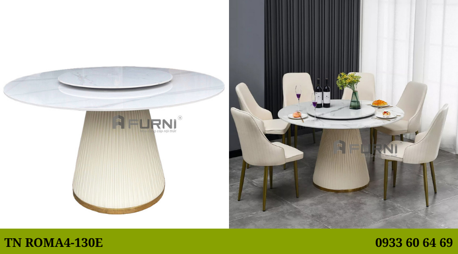 Bàn ăn mặt đá tròn mâm xoay 360 độ TN ROMA4-130E