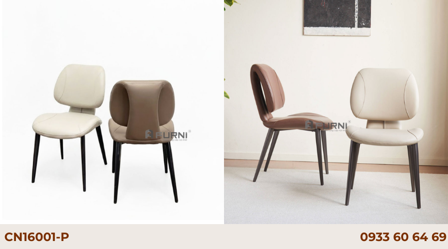 Ghế ăn nệm PU lưng cong hiện đại chân sắt CN16001-P