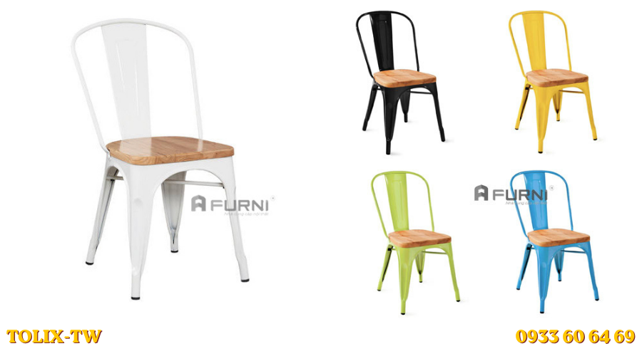 Ghế Tolix thép sơn tĩnh điện nệm gỗ ASH