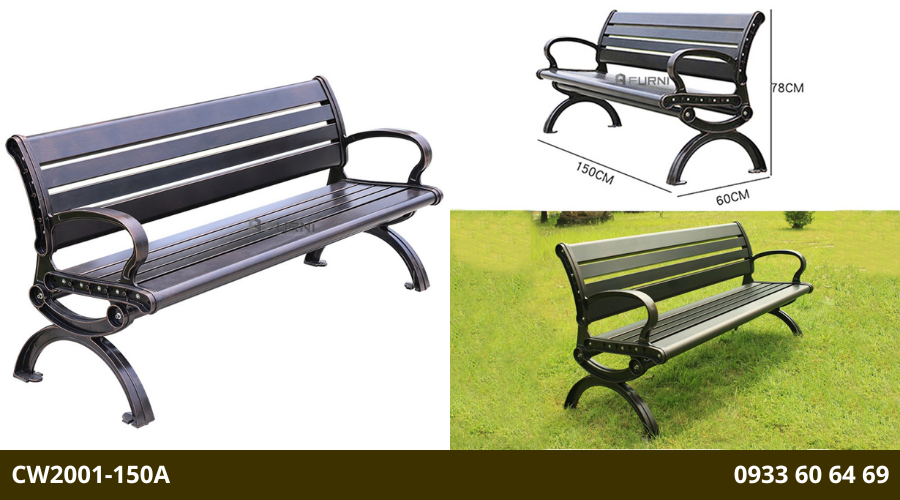 Ghế chờ công viên khung nhôm đúc cao cấp CW2001-150A 