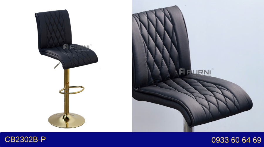 Ghế bar chân vàng lưng cao nệm simili đen CB2302B-P