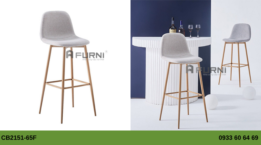Ghế bar nệm vải bố chân sắt sơn vân gỗ CB2151-F