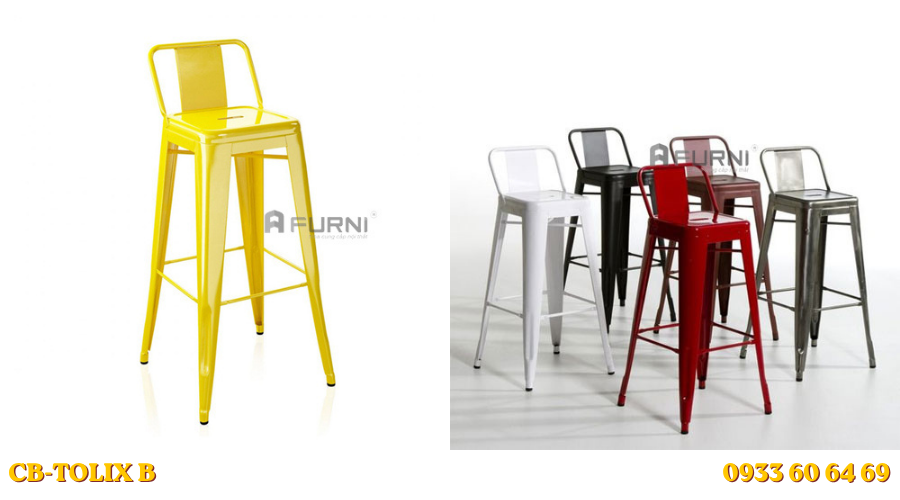 Ghế bar thép sơn tĩnh điện có lưng tựa CB - TOLIX B