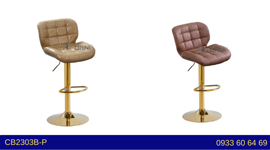Ghế bar tiếp khách nhập khẩu nệm da chân vàng nâng hạ CB2303B-P