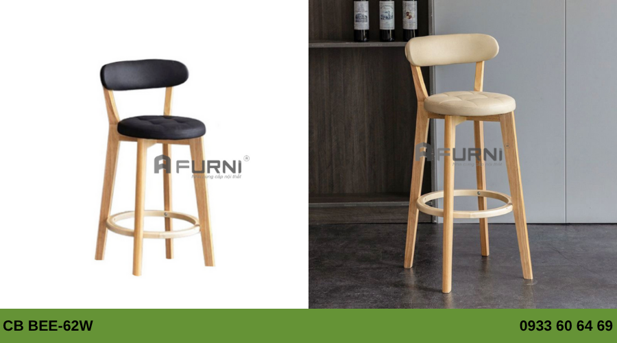 Ghế đảo bếp khung gỗ cao su có tựa lưng CB BEE-62W