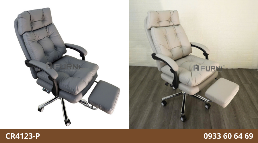 Ghế làm việc có gác chân nệm da CR4123-P