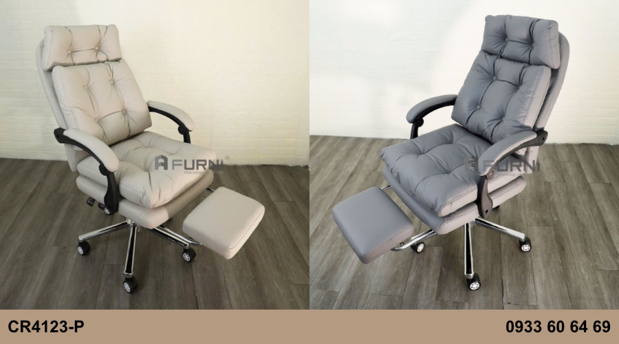 Ghế làm việc có gác chân nệm da êm ái CR4123-P