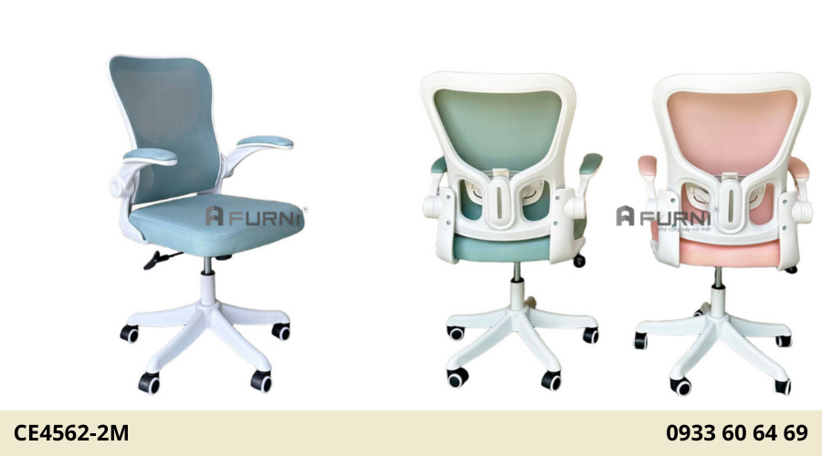 Ghế nhân viên khung trắng lưng lưới nệm vải CE4562-2M