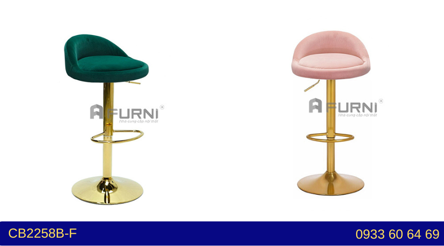 Ghế quầy bar cao chân vàng nệm vải nhung giá rẻ CB2258B-F