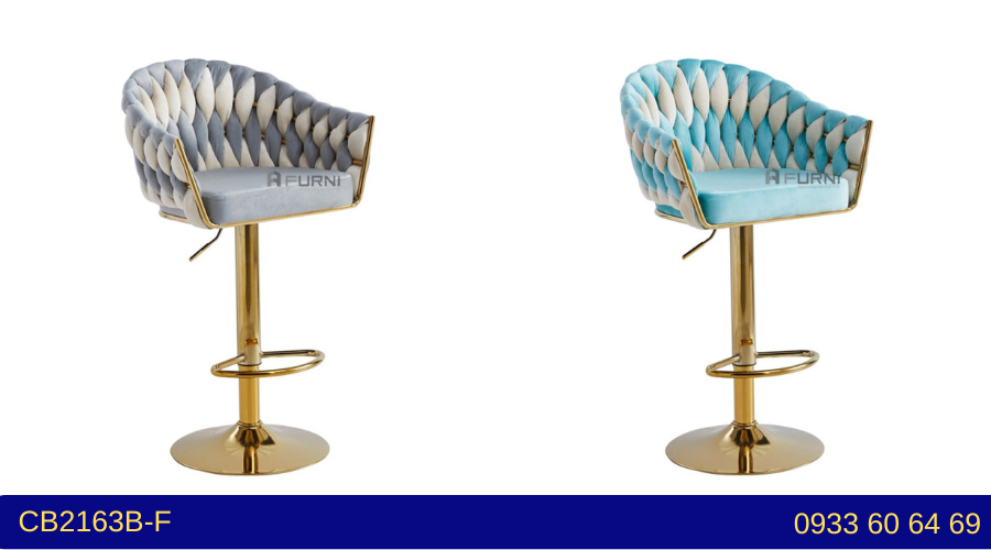 Ghế quầy tiếp khách cao chân vàng tăng giảm độ cao CB2163B-F