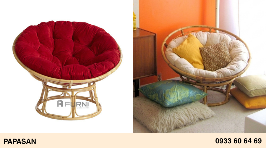 Ghế thư giãn bằng mây có nệm tròn PAPASAN