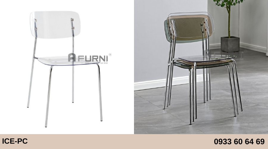 Ghế tiếp khách nhựa trong suốt xếp chồng ICE-PC