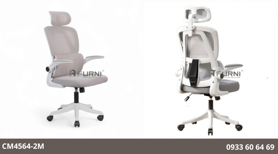 Ghế văn phòng khung trắng lưng cao có tựa đầu CM4564-2M