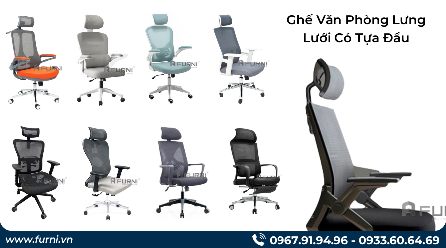 Ghế Văn Phòng Lưng Lưới Có Tựa Đầu Bảo Vệ Cổ Vai Gáy Tp.HCM