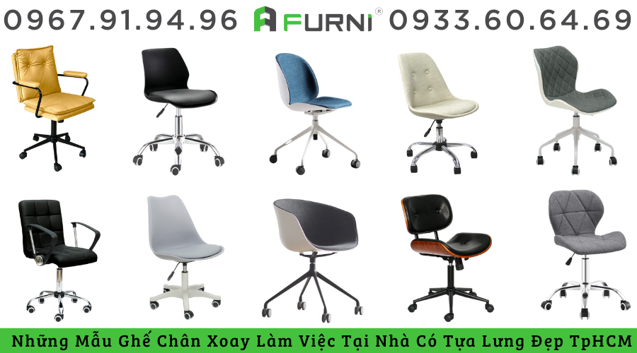 Những Mẫu Ghế Chân Xoay Làm Việc Tại Nhà Có Tựa Lưng Đẹp TpHCM