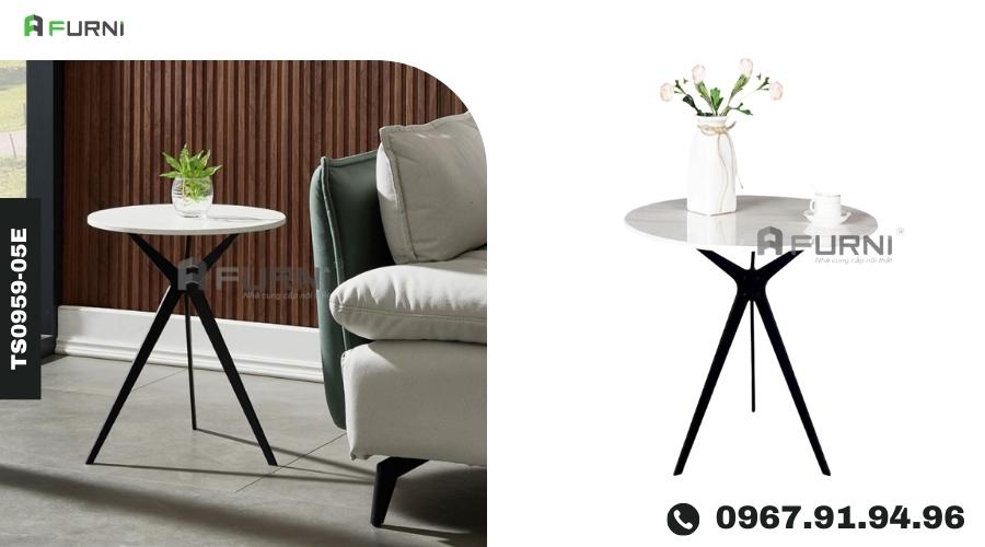 Bàn trà sofa góc mặt đá tròn chân sắt 3 cạnh hiện đại cho phòng khách TS0959-05E