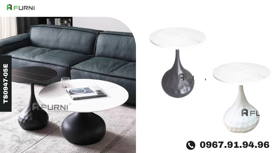 Bàn sofa mặt đá tròn chân sắt bầu cho sofa phòng khách TS0947-05E   