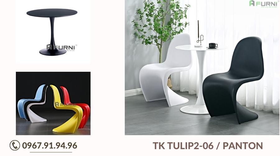 Bộ bàn tiếp khách tròn 2 ghế chân quỳ độc đáo TK TULIP2-06 / PANTON