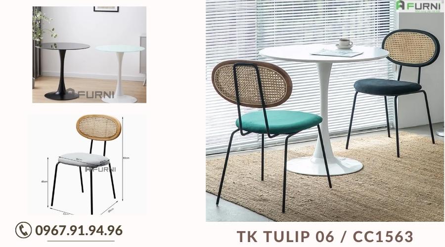 Bộ bàn tròn tiếp khách 2 ghế lưng đan mây TK TULIP 06 / CC1563