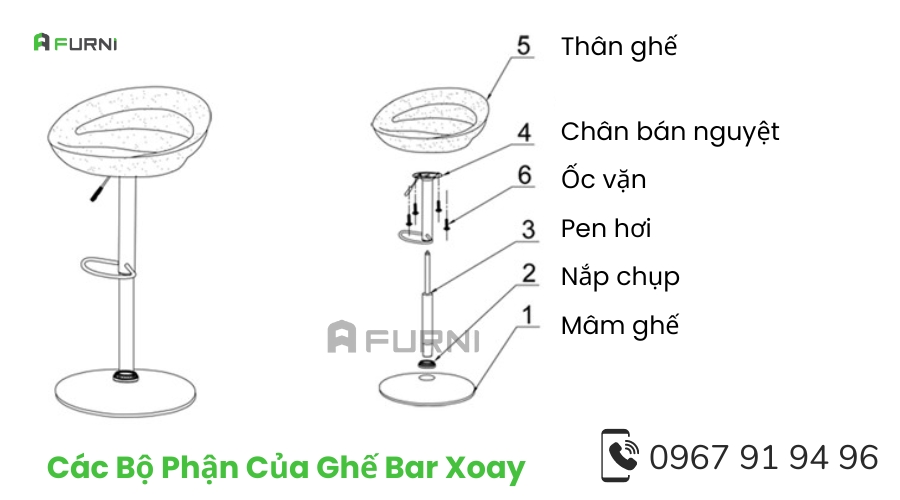 Các bộ phận của ghế bar xoay