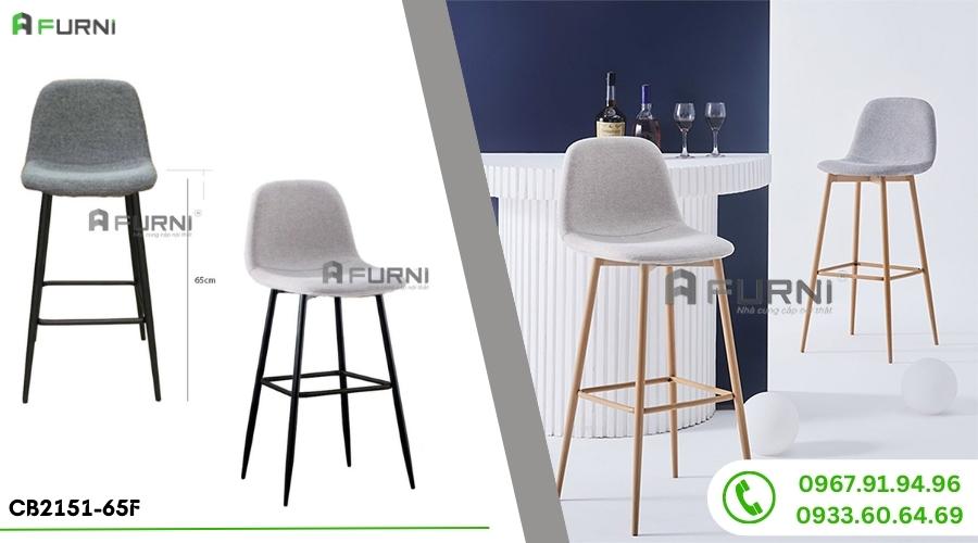 Ghế bar cao cho bàn đảo bếp nệm bọc vải chân sắt cố định CB2151-65F