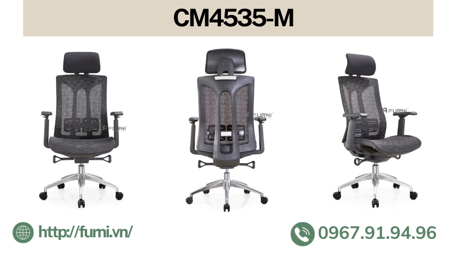 Ghế văn phòng lưng cao có tựa đầu thiết kế chuẩn công thái học CM4535-M