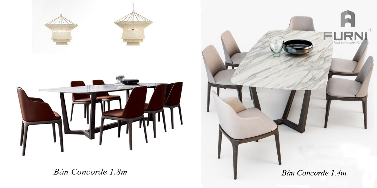 Sự kết hợp giữa chiếc bàn concorde và chiếc ghế gỗ Grace cao cấp, sang trọng cho không gian phòng ăn